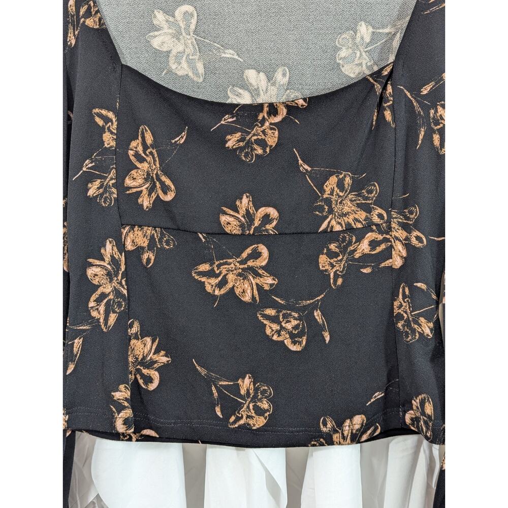 Lush Size M Naomi Squareneck Black w/Tan Floral Long Sleeves Cropped Knit Top - Picture 4 of 10